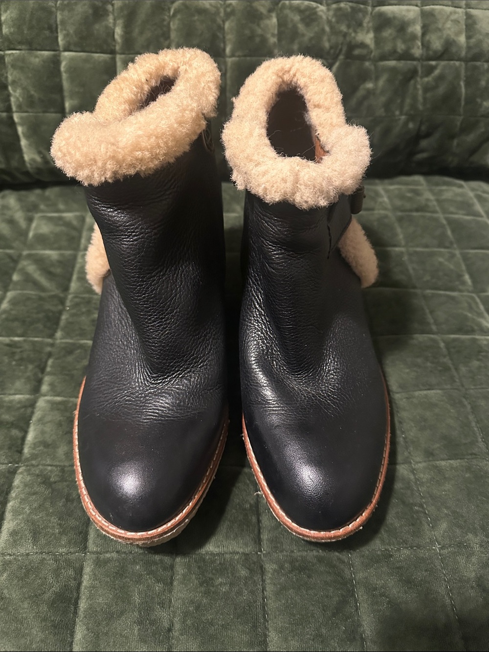 Sam Edelman Black Leather Shearling Cuff Ankle Boots